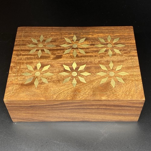Vintage brass inlaid wooden - vintage,