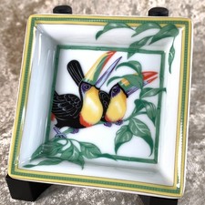 Vintage Hermes Paris Mini Tray Toucans Porcelain Ashtray 8 x 8 cm