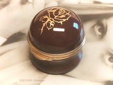 Brown with rose H Samuel Enamel ring box-4cm-vintage pill box-1t