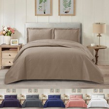 3 PIece Quilted Bedspread Monochorme Bedding Set Single Double King Size Throw