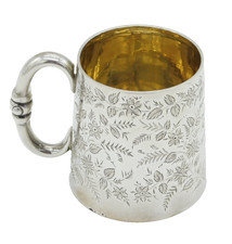 Victorian Sterling Silver Floral Pattern Christening Mug Antique 1894 Birmingham