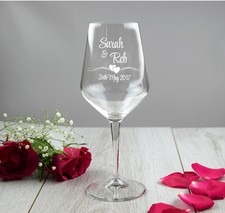 Bride and Groom Engraved Wine Glass, Personalised Couples Wedding Gift 