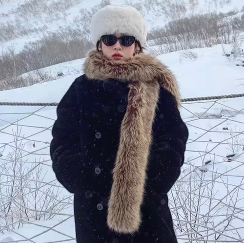 Womens faux fox fur scarf - womens, long