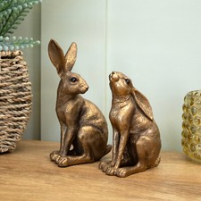 Set of 2 Bronze Hare Ornaments