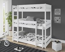 Triple High Sleeper Bunk Bed Kids Wooden Bed Frame Ladder 3FT Single Mattress