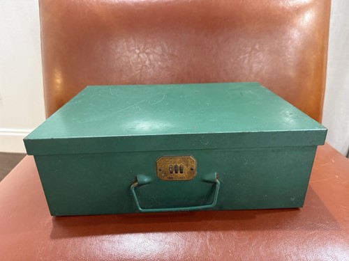Vintage green metal safe cash - vintage,
