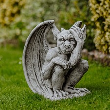 Gargoyle the Thoughtful Stone Figurine 43cm 23kg Grey White Concrete Frost Proof
