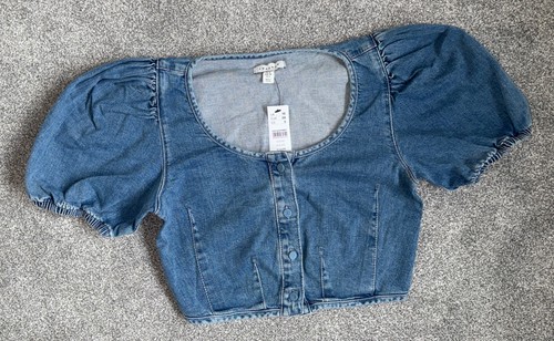 Bnwt topshop blue denim puff - blue,