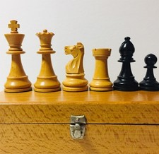 Vintage Rare Chavet French Chess Set Pieces With Box  Size 6, 3 5/8" King E 1