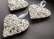 3x White Wicker Hearts Wall