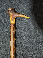 Walking Stick Badged Vintage Scottish Deer Antler Hunting Stick Crook