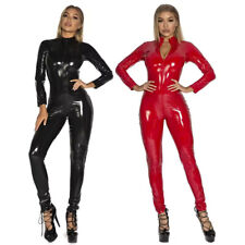 Shiny Wetlook Lycra Pvc Latex Look Womens Catsuit 3 Way Zip Jumpsuit