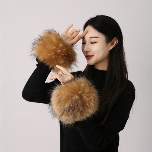 Pair faux fur wrist cuffs - faux,