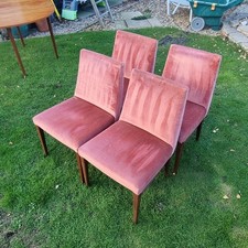 Set of 4 G Plan Teak Dining Chairs – 1960s Mid-Century Modern Pink Velvet Danish