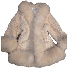 Vintage Penny Lane Afghan Swing Coat Jacket UK 12 14 Cream Lambskin Wool Fur 70s