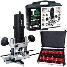 Trend T4ELK 1/4" Variable Speed Router 110V 850W with 12 Piece Cutter Set