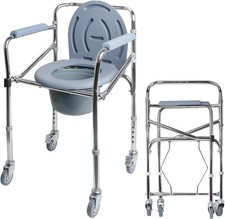 Bedside Commode Chair with Wheels Adjustable Height Portable Commode for Elderly
