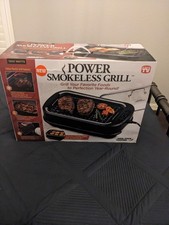 Power Smokeless Indoor Electric Grill Griddle Tempered Lid New Open Box 