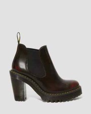 Dr Martens Hurston Arcadia Leather Cherry Red Chelsea Heeled Platform Boots UK 5