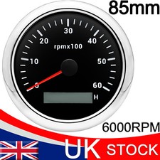85mm Marine Tachometer 0-6000RPM Gauge Rev Counter 7 Colors LED for Boat Car UK