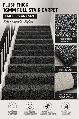 Black 16mm thick saxony - thick, stairs