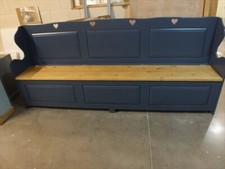8' PAINTED HEARTS MONKS BENCH F&B STIFFKEY BLUE RECLAIMED SEAT STORAGE HAND MADE