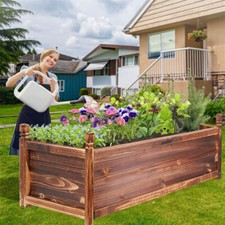 Rot-Resistant Wood Rectangle Raised Garden Bed Outdoor Elevated Herb Planter Box