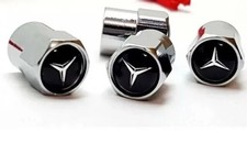 MERCEDES CHROME METAL TIRE VALVE DUST CAPS ANTI-THEFT UNIVERSAL FIT SET OF 4