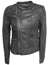 Firetrap Hendrix Black Leather Studded Quilted Biker Jacket Small *bnwt* vtg y2k