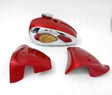 BSA A65 2 Gallon Cherry & Chrome Steel Petrol Tank + Side Panel + Badge + Cap