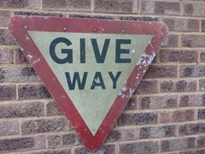 Genuine  Retired Aluminium Road Sign 1970s GIVE WAY  industrial Vintage Patina