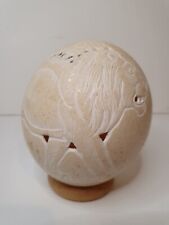 Lion Motif Decorative Ostrich Egg African Animal Hand Carved Signed Home Decor