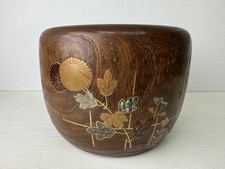 Y9302 HIBACHI charcoal brazier heating device Makie flower bird Japan antique