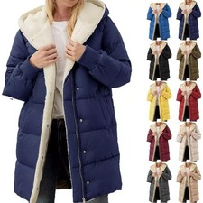 Womens Winter Long Coat Fur Fleece Hooded Padded Jacket Zip UpParka Coat Outwear