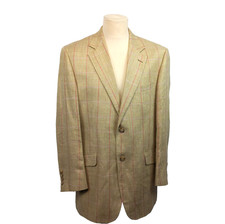 Fabrizio Suit Jacket Blazer 42R Beige Plaid Linen Silk Smart Casual Sportscoat