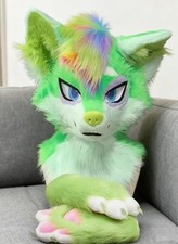 Fursuit Long haired Dog Fox Mascot Party Halloween Fur Cosplay (Head+Hands)