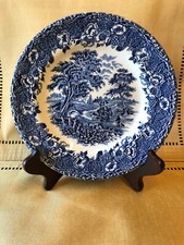 Vintage EIT England Ironstone Blue & White Side Plate of Countryside  17.5cm VGC