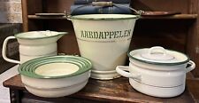 Vintage Dutch Enamel Kitchen Set Bowls, Potato Bucket, Milk Warmer & Pan