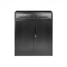 MMT Lockable Metal Cabinet Black 2 Door 2 Drawer Storage 80x40x92cm