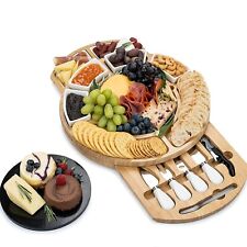 Bamboo Cheese Board Set Wooden Serving Platter Tray Gift Charcuterie Board Set