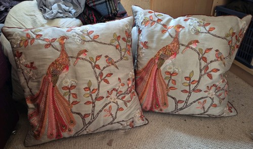 Pair hand embroidered silk - pair, hand-embroidered