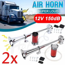 150db 12V Chrome 2X Super Loud Single Trumpet Air Horn Kit Truck Lorry Boat
