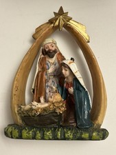 Vintage 1980s Nativity Manger Crèche Lighted Hollow Resin – 5” – Christmas Décor