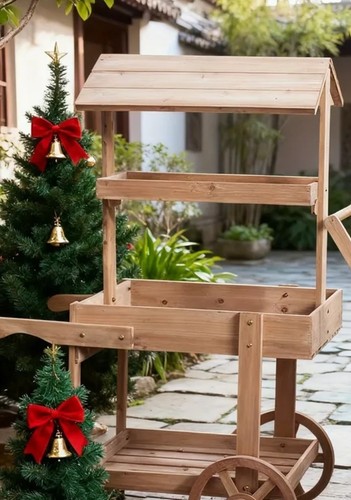 Plain wooden plant trolley - wooden,