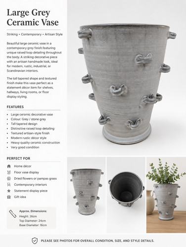Large grey ceramic vase - grey,