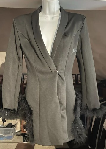 Women feather trim blazer - feather,