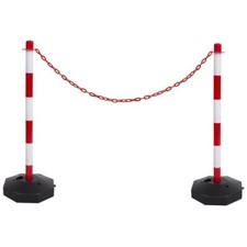 Red & White Safety Crowd Barrier Security Fence Post Base Set & 5m Red Chain