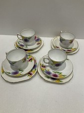 4 x Stanley Bone China  Hand Painted Tea/Coffee Set Trios Made In England Trios