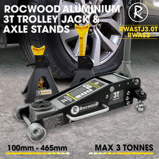 Low Profile Trolley Jack RocwooD 3 Ton Aluminium Steel Garage & 3T Axle Stands
