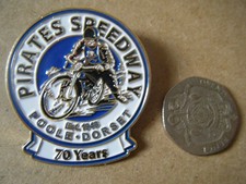 Collectable "POOLE PIRATES 70 YEARS" Gold Speedway badge 2018. Unused.